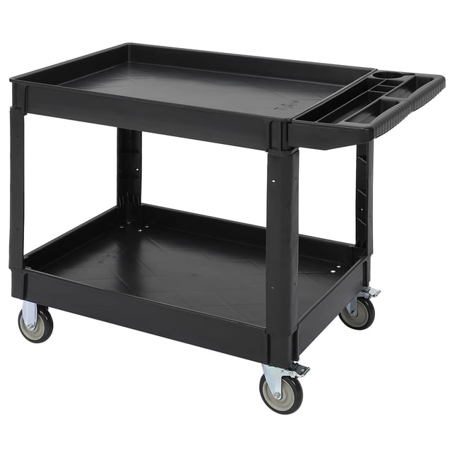 EDTara Chariot de Service à 2 Niveaux, Robuste avec Surface Extra Grand de 45 Pouces x 25 Pouces, Poignée de Rangement, Roues Pivotantes à 360°, Capacité de 500 Lb pour Entrepôt, Garage Ou Nettoyage
