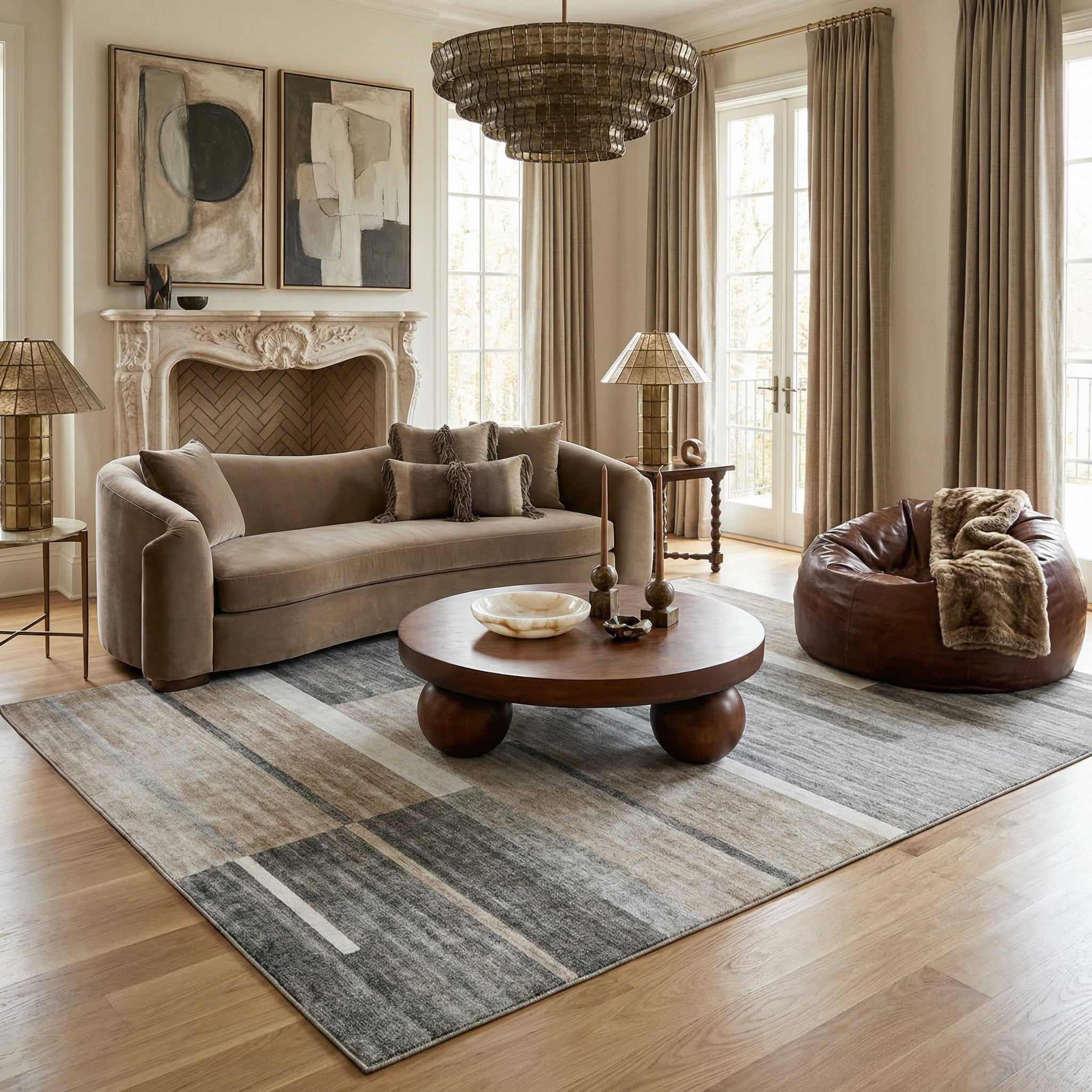 Rug Branch Eclipse Mid-Century Modern Indoor Area Rug, Brown Grey, Geometric - Living Room, Bedroom, Dining Room, and Office