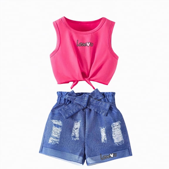 TOWED22 Toddler Girls Summer Fashion Outfits 2 Piece Sleeveless Tank Tops and Casual Shorts Sets Clothing Clothes(Hot Pink,9-10 Y)