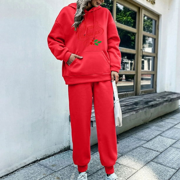 Women'S Set Hoodies Christmas 2 Piece Hooded Athletic Sweatsuits Casual Running Jogging Sport Suit Sets Red Xl - Walmart.com
