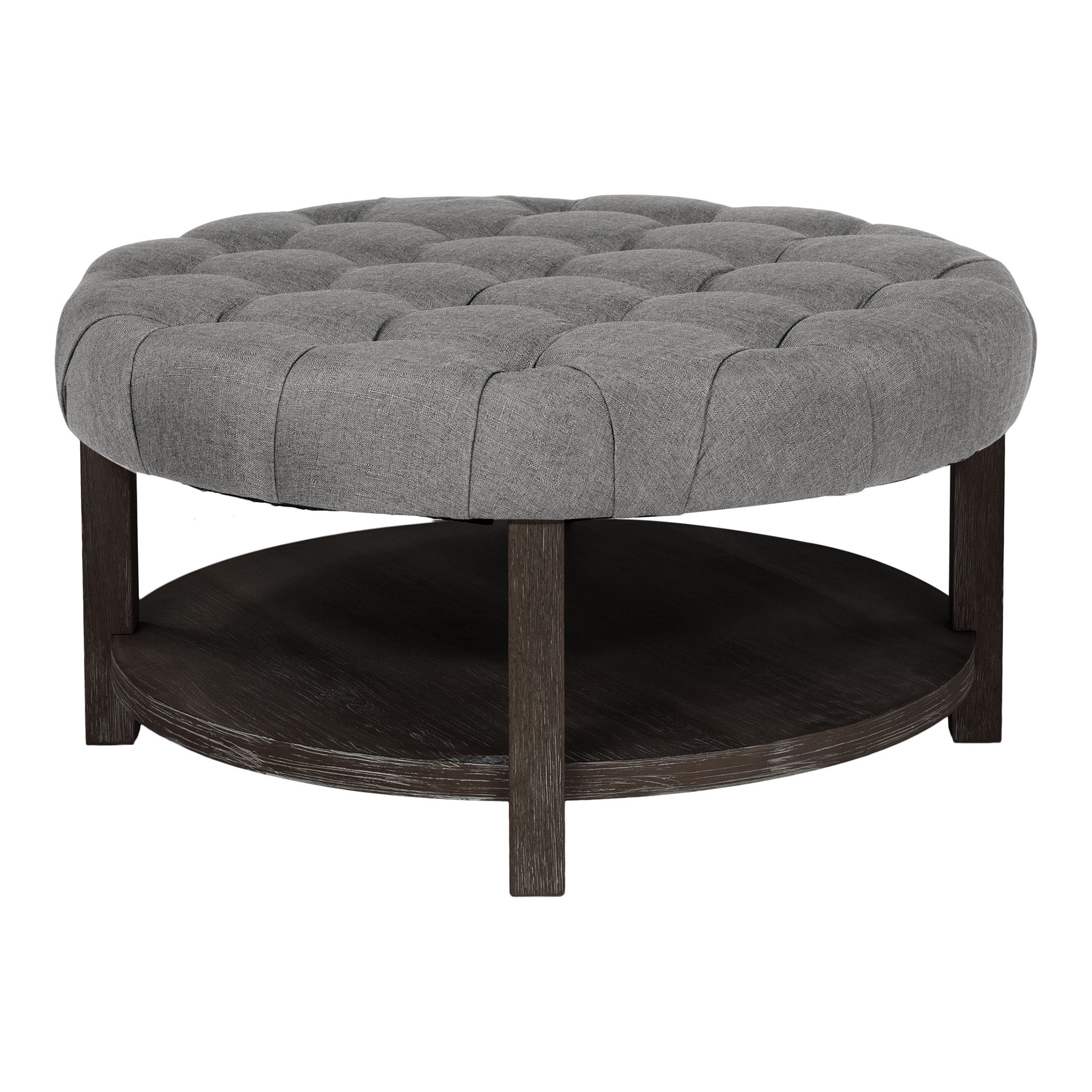 Furniture of America Button Round Coffee Ottoman, Antique Gray
