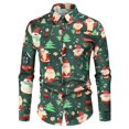thumbnail image 2 of Camisas navideñas para hombre, camisa con estampado de árbol de Papá Noel, cuello clásico, informal, manga larga, ropa de moda, estilo étnico, 2 of 4