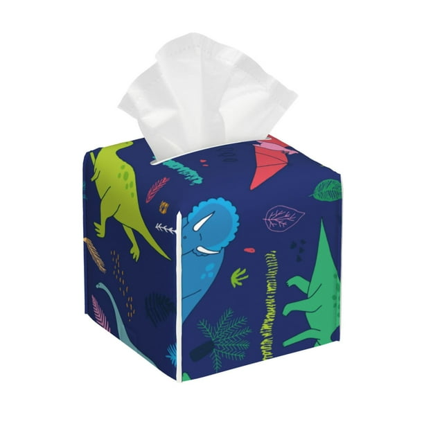 Balery Dinosaurs Porta Pañuelos de Cuero con Estampado – Funda Moderna Cuadrada para Caja de Pañuelos, Dispensador 5x5x5''