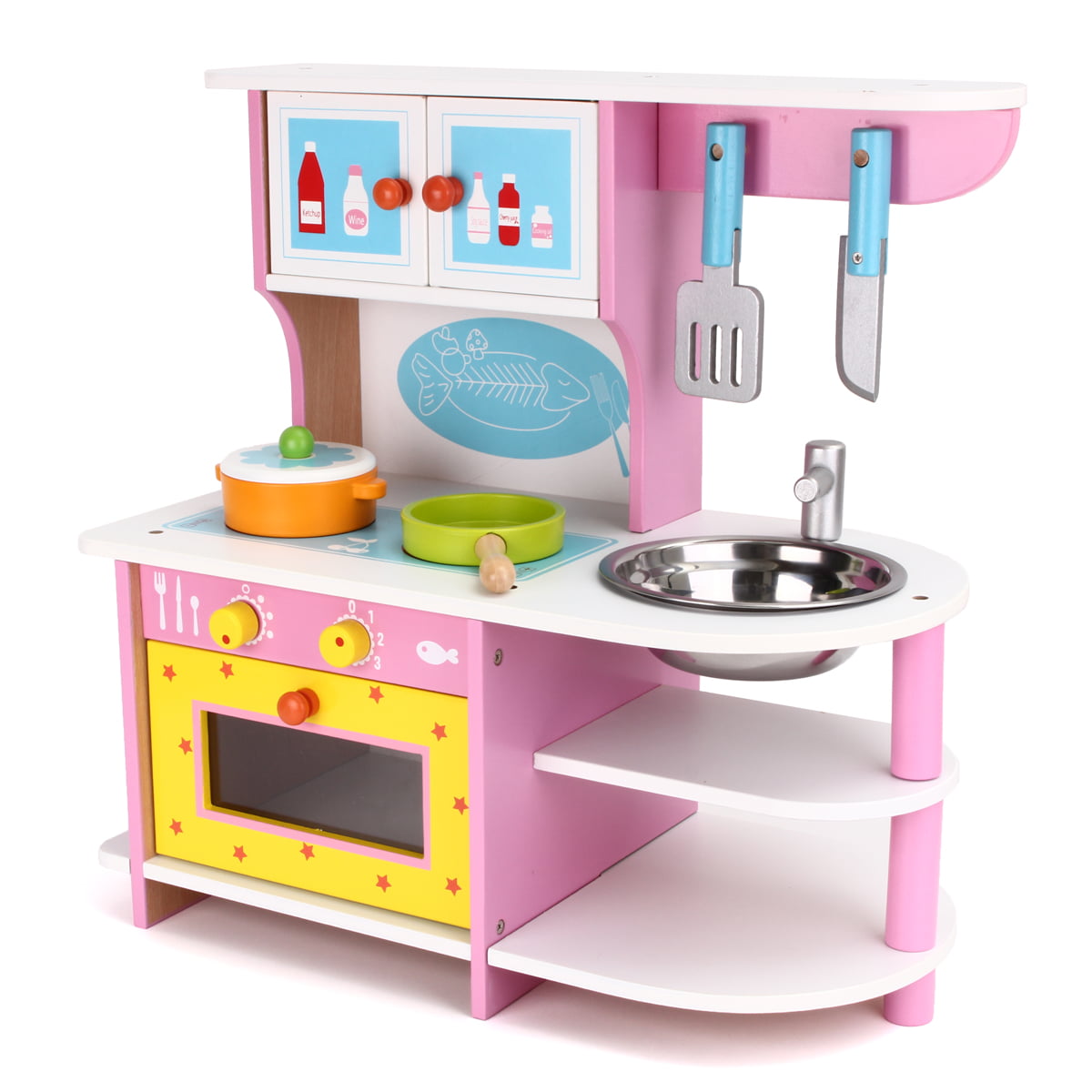 Moaere Wooden Play Kitchen Toy with Wood Kitchen Play Set Accessories