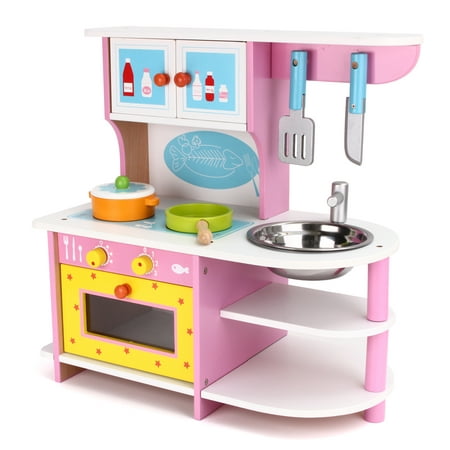 Moaere Wooden Play Kitchen Toy with Wood Kitchen Play Set Accessories for Toddler kids Girls