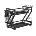 thumbnail image 1 of Yeacher Over The Sink Dish Drying Shelf Rack with Drain Board 2-tier Carbon Steel Dish Drainer Multifunctional Kitchen Utensil Organizer All-in-one Countertop Organizer with Detachable Glasses Cutle, 1 of 7