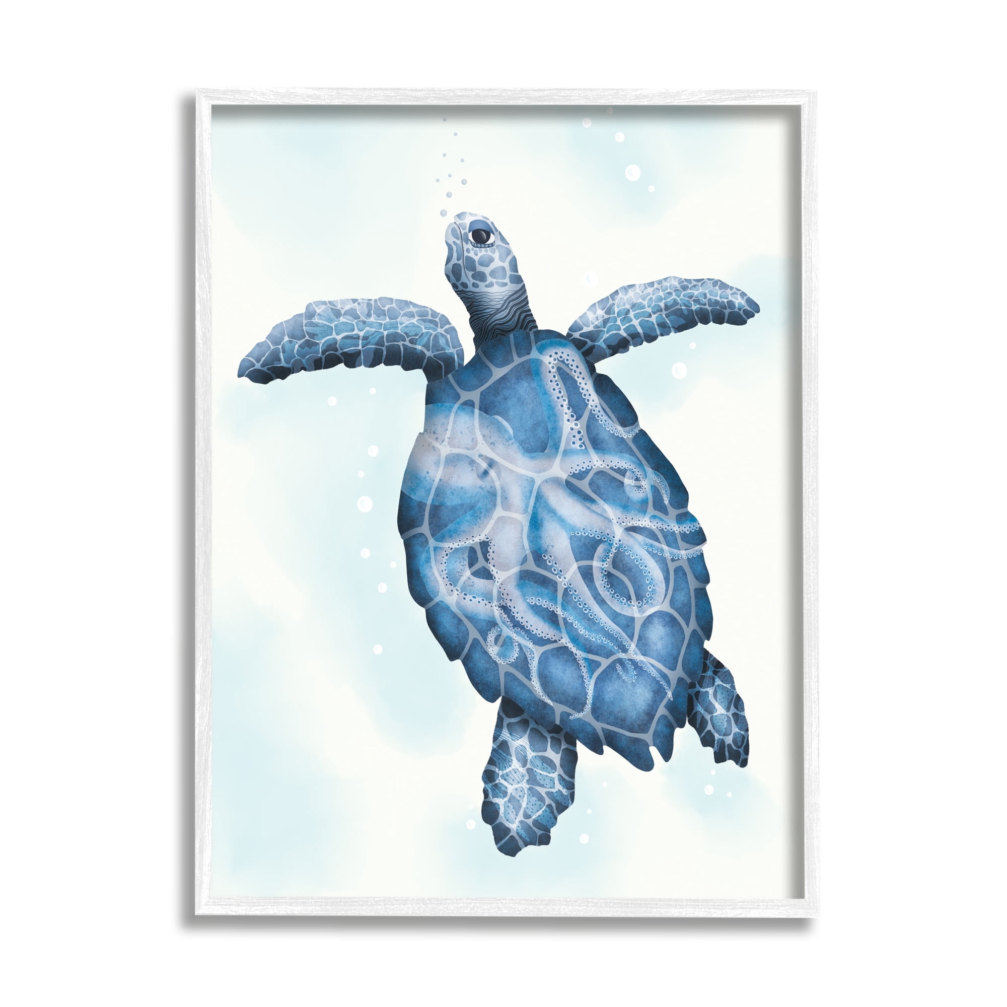 Stupell Industries Swimming Blue Sea Turtle Patterned Tentacles Shell Graphic Art White Framed Art Print Wall Art, Design by Darlene Seale