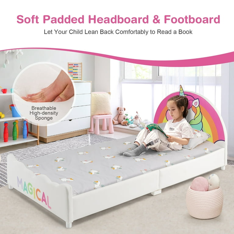 Kids Upholstered Platform Bed with Headboard and Footboard | Costway