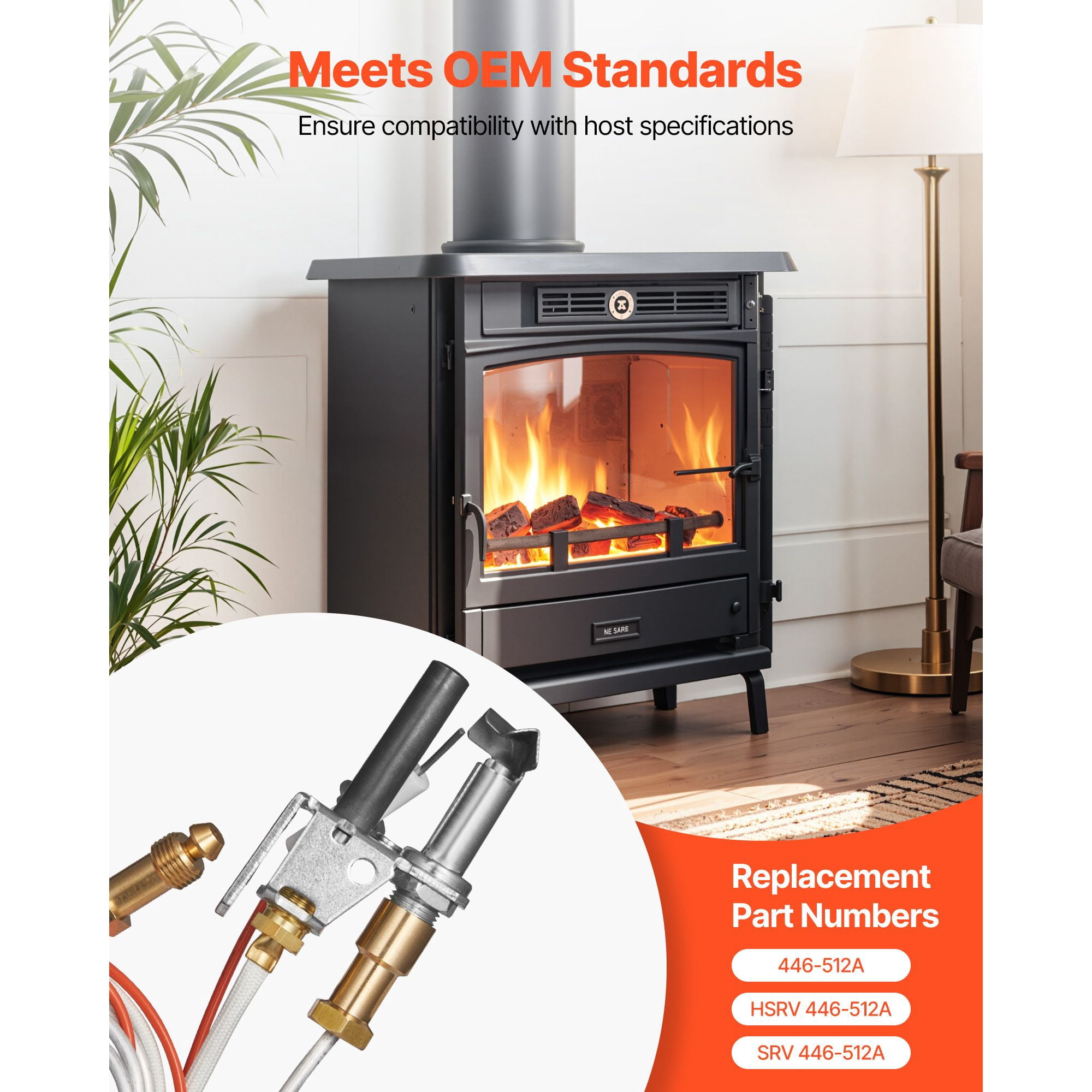 Natural Gas Fireplace Pilot Assembly, Two 24in Parts + 20in Thermopile Flame Monitoring, OEM Standard Replacement for Gas Fireplace Heating Stove