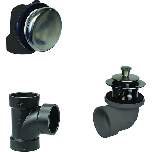 Westbrass D594ARK-07 Sch. 40 ABS Bathtub Assembly with Illusionary Overflow and Lift & Turn Drain, Satin Nickel