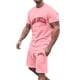 thumbnail image 2 of Conjunto de Sudadores de Hombres Impresión Casual Deportes de Manga Corta Cuello Redondo, Traje de Deporte de 2 Piezas con Pantalones de Corredores de Cintura Elástica, 2 of 6