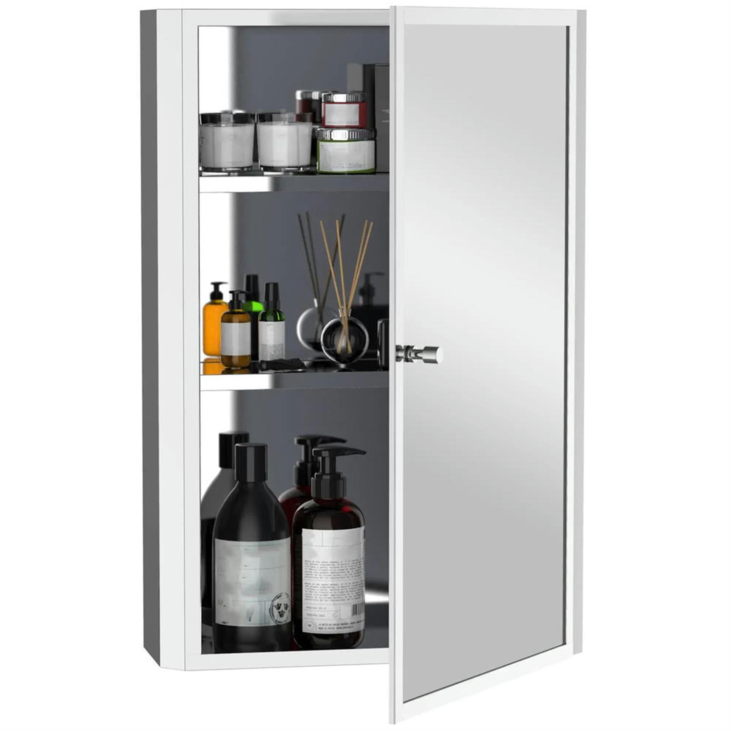 Demi Bonn Wall-Mounted Medicine Cabinet, 16"x24" Stainless Steel Frame, Single Door for Bathroom Storage Organizer, Silver