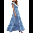 thumbnail image 3 of Vestido de Verano 2025 para Mujer, Cuello en V, Corta, Cintura Alta, Estampado Floral, Volantes Escalonados, Corte A, Maxi Azul XL, 3 of 9