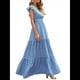 thumbnail image 3 of Vestido de Verano 2025 para Mujer, Cuello en V, Corta, Cintura Alta, Estampado Floral, Volantes Escalonados, Corte A, Maxi Azul XL, 3 of 9