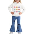 thumbnail image 2 of Avtoify Girls Fall Outfits Children's Print Patchwork Crewneck Long Sleeve Sweatshirt and Casual Flared Pants with Elastic Waist Relaxed Set, 2 of 9