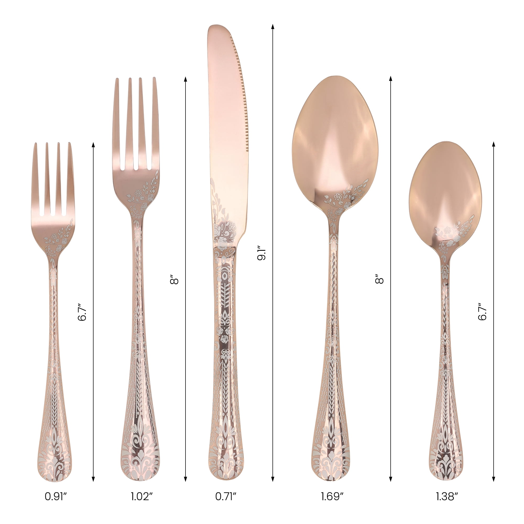 Unique Bargains 20 Piece Floral Stainless Steel Flatware Set for 4 Modern Cutlery Gold1