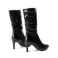thumbnail image 6 of BURUDANI Women's Mid Calf Wrinkle Design Slouchy Boots Pointed Toe Heeled Fashion Dressy Boot Black Size 8, 6 of 7