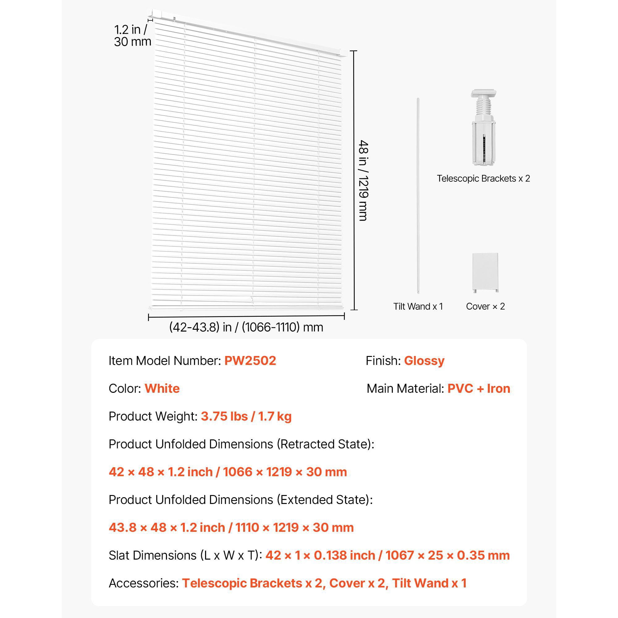 Cordless Blackout Mini Venetian Blinds 43.3 x 48 Inches 1 Inch Slats No Drill Easy Clean Adjustable White for Indoor Windows Home Decor