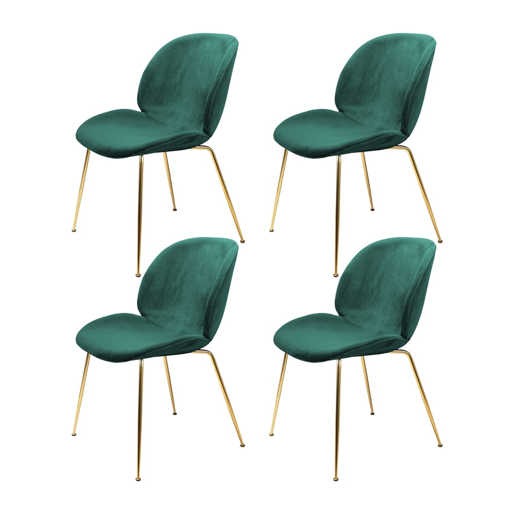 Leejay Green Velvet Side Dining Chairs with Gold Legs for Kitchen ,Set