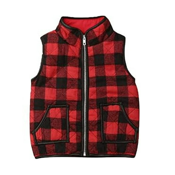 LYMAYTER Little Boys Girls Vest Sleeveless Jacket for Kids Toddler Plaid Cotton Thickened Waistcoat Winter Lapel Jacket for 3-7 T