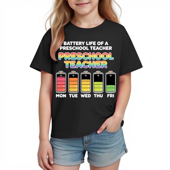 Kids Black Funny Teacher Appreciation Graphic Tee for Boys, Preschool Teacher Gift Short Sleeve Cotton T-Shirt, Sizes 3T-10,Size 4 T