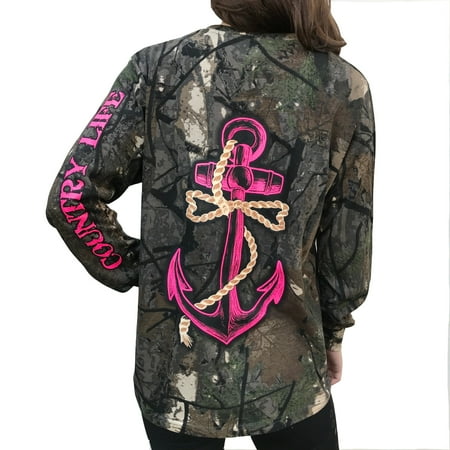 - Country Life Pink Anchor on Camo Long Sleeve Shirt (Medium)