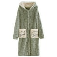 thumbnail image 4 of Arlun Plaid and Heart Print Flannel Hooded Robes for Women Long Over the Knee Length Cozy Button down Bathrobes Winter Warm Loose Fit Loungewear with Pockets Green L, 4 of 4