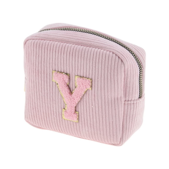 Unique Bargains 1 Pc Letter Y Pattern Makeup Bag for Travel Pink Corduroy