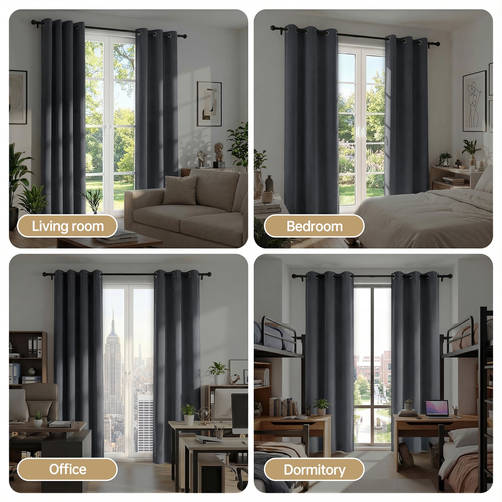 XUEYU Blackout Curtains 2 Panels, 100% Full Light Blocking Window Curtains, Grommet Energy Efficient Drapes for Bedroom Living Room, 42x84 Inch, Gary