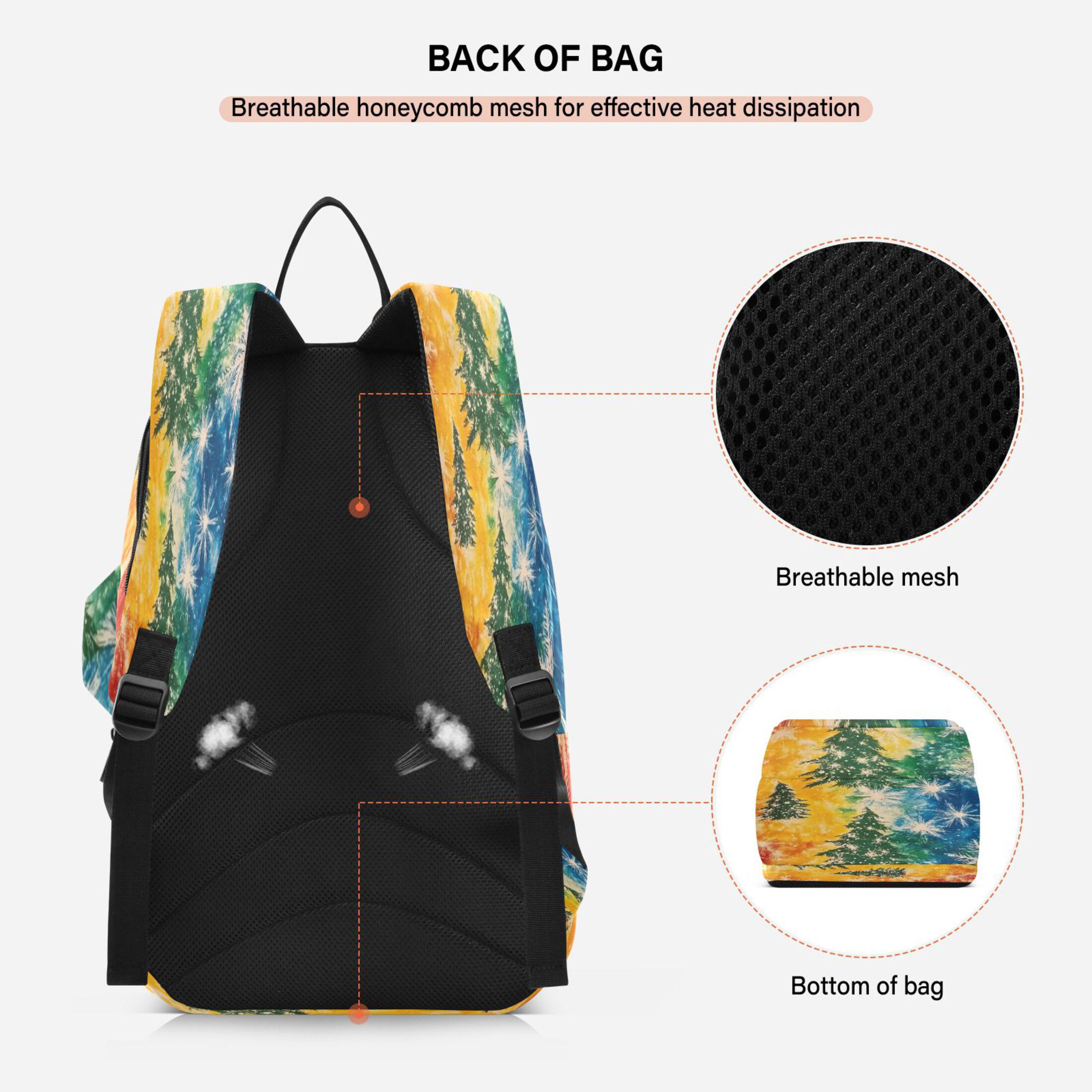2 Racquet Holder Tennis Backpack Tennis Racket Covers Gym Bags Snowflake Rainbow