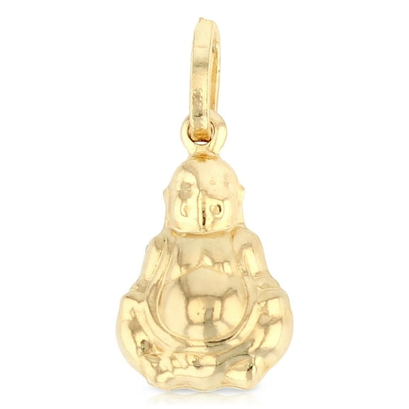 Ioka-14K Yellow Gold Plain Buddha Charm Pendant For Necklace or Chain