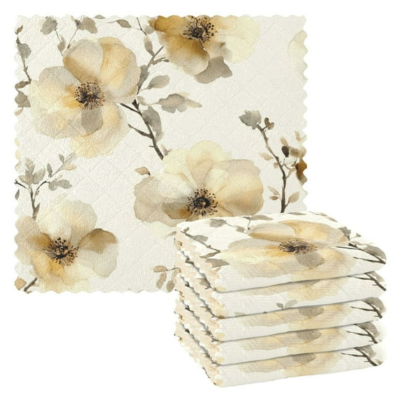 6 Pieces of Kitchen Towels 11x11Inch Kitchen Dish Cloths Kitchen Dish Towels Reuseable Cleaning Cloths Cartoon Cream Flowers