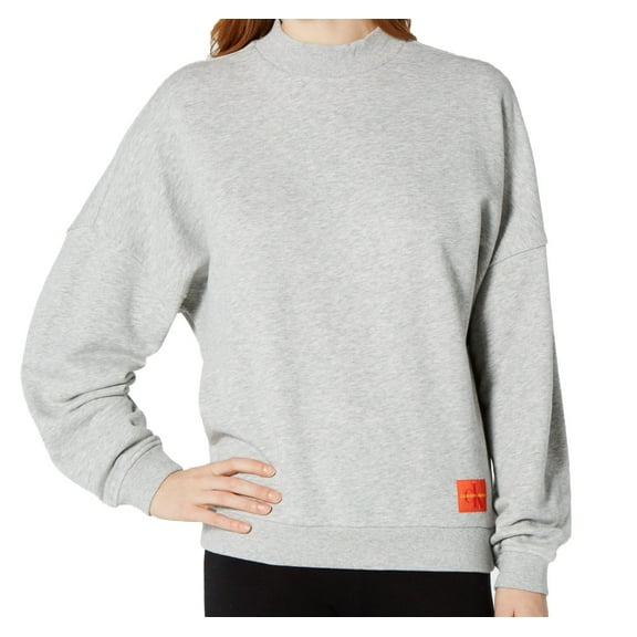 Calvin Klein Womens Monogram Lounge Long Sleeve Sweatshirt,Gray,Small