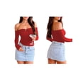 thumbnail image 3 of Hauts Ajourés à Épaules Dénudées à Manches Longues pour Femmes pour Sortir Y2K Mode d'Automne Hauts de Boîte de Nuit Carnaval Concert Rouge Vin G, 3 of 9