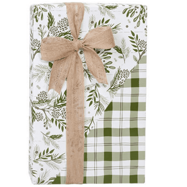 Sage Plaid Pine Holiday Double Sided Birthday Christmas Gift Wrap