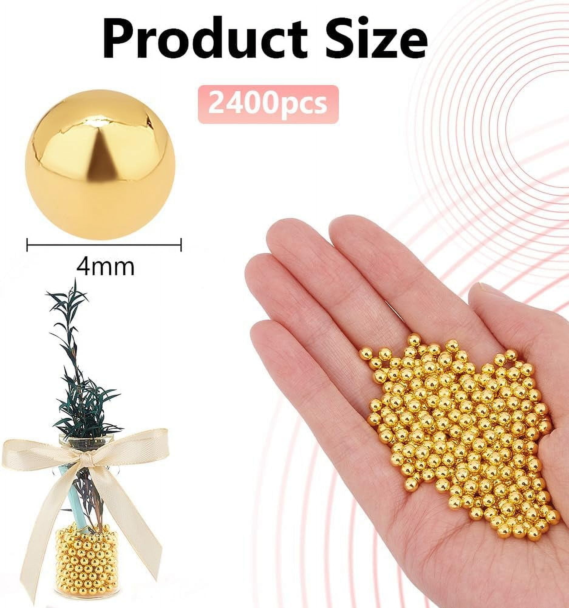 2400pcs 4mm Mini Golden Pearl Beads No Hole Loose ABS Plastic Pearl Beads Resin Filling Material Pearl Beads for Resin Crafting Nail Art Makeup Jewelry Making and Wedding DIY