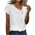 thumbnail image 3 of itsun Summer Savings Clearance 2024! T Shirts for Women, Women Blouse Casual Short Sleeve Elegant Vintage Fashion V-Neck Regular Button Tops White, 3 of 6