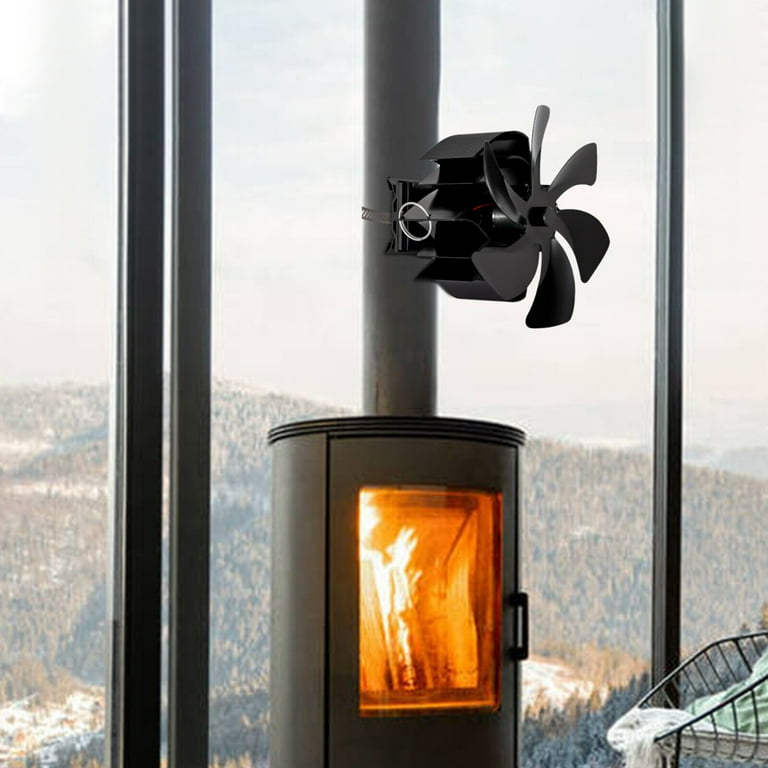 Flue Pipe Stove Fan Fireplace 6 Blades Black Wood Burning Heat Powered Stove  Fan - Walmart.com