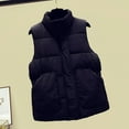 thumbnail image 4 of IROINNID Women's Puffer Vest Stand Collar Solid Color Sleeveless Warm Pocket Vest Coat Short Winter Zipper Outerwear, Black, 4 of 9