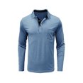 thumbnail image 3 of Arvbitana Men's Long Sleeve T-shirt Solid Color Long Sleeve Lightweight Shirts Front Buttons Lapel Neck Tops Casual Slim Fit Pullovers for Office Streetwear, 3 of 5