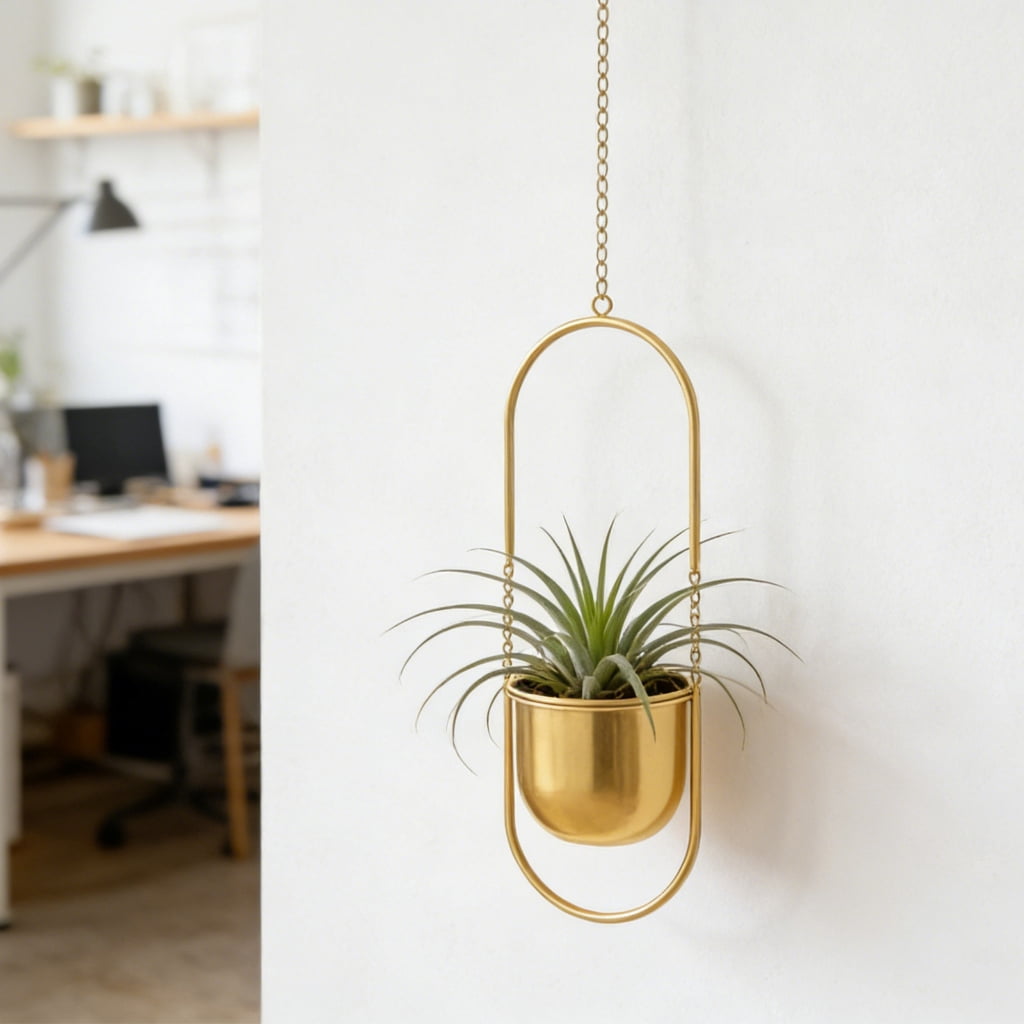 Minimalists Golden Hanging Planter With Adjustable Chain for Home Offices Decoration