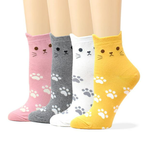 LIVEBEAR Women's 4/5 pack Cute Cat Paws Funny Novelty Crew Socks Made ...