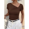 thumbnail image 3 of PRETTYGARDEN Women's Summer Asymmetrical Y2K Tops Trendy Ribbed Short Sleeve Fitted Tee Shirts Spring Fashion Clothing, 3 of 7