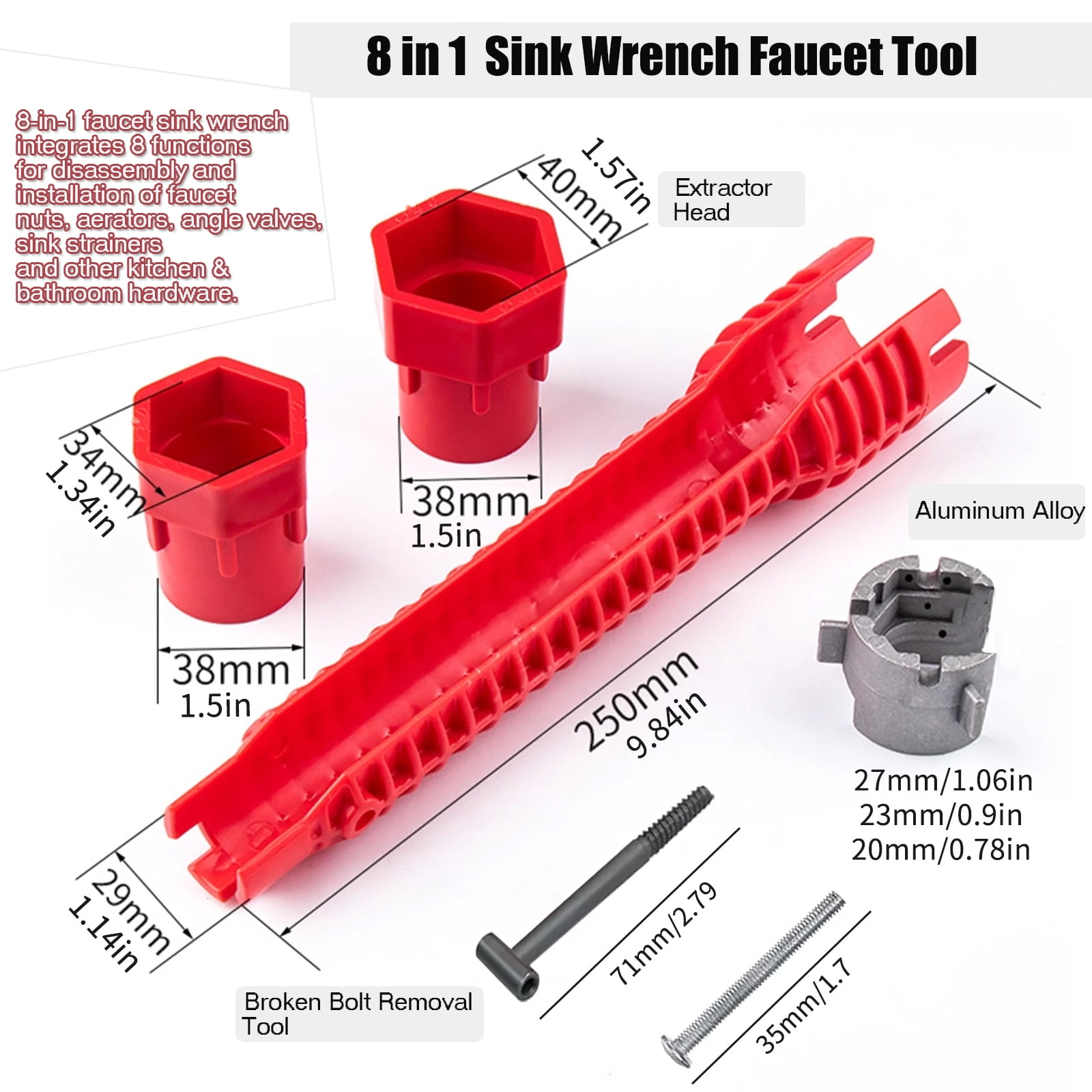 Pershook Multifunctional Faucet Sink Basin Wrench Tool Set,Plumbing Tools for Tight Spaces,Adjustable Wrench,Plumber Wrench for Toilet,Kitchen Repairs
