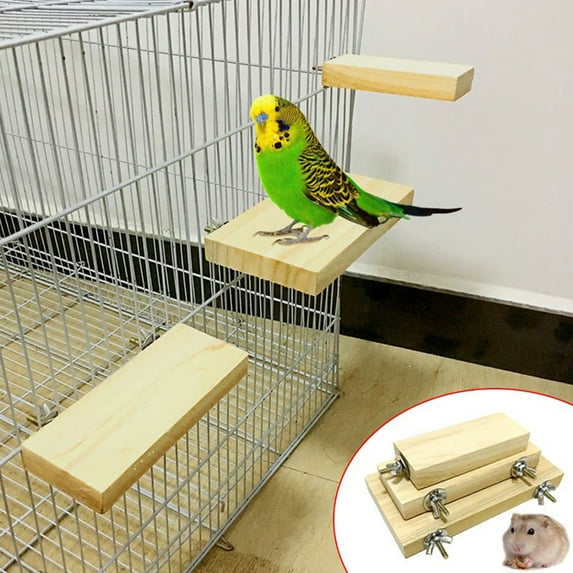 rygai Pet Bird Parrot Wood Stand Perch Platform Hanging Cage Decor Paw Grinding Toy,Wood Color,M