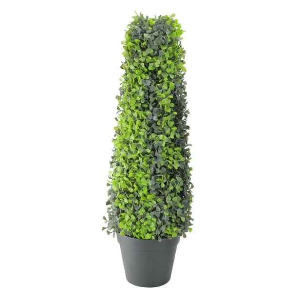 25" Green and Black Potted TwoTone Boxwood Cone Artificial Topiary Tree