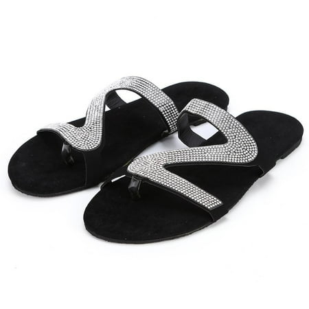 

LoyisViDion Women S Casual Solid Crystal Roman Plus-Size Flat Slippers Sandals Shoes Silver 10(41)