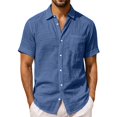 thumbnail image 3 of REZUOFI Mens Linen Short Sleeve Lapel T Shirt Solid Pocket Breathable Casual Loose for Summer Sports Daily, 3 of 8