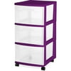 Sterilite 3-Drawer Medium Cart - Set of 2, Purple Spice