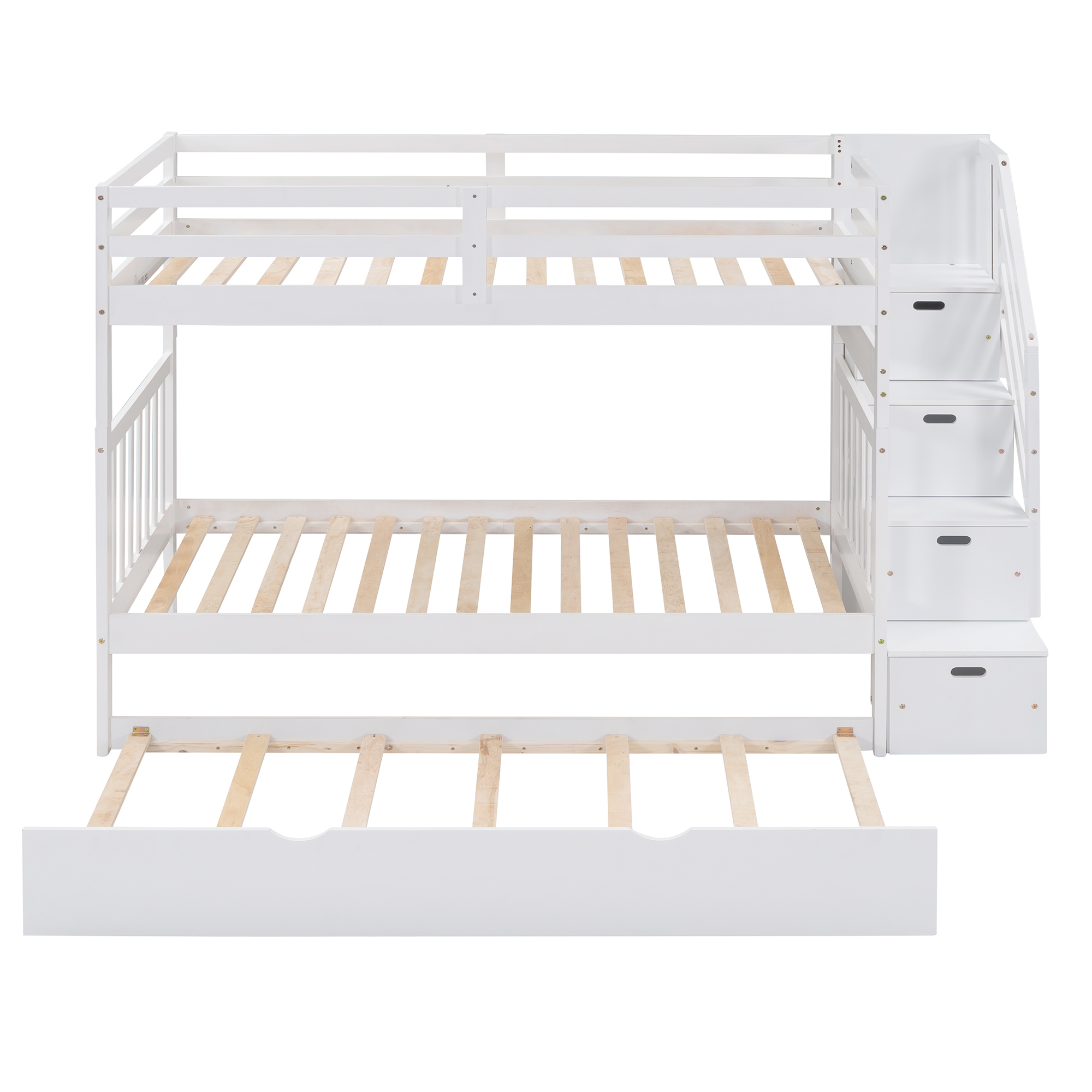 Aukfa Twin Over Full Bunk Bed with Trundle Bed, Wood Storage Stairway Bunk Bed with Drawer and Cabinet for Kids Bedroom - White
